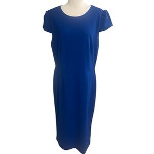 NWT Betsey Johnson Women’s Blue Midi Puff Sleeve Scuba Sheath Dress Size 14‎